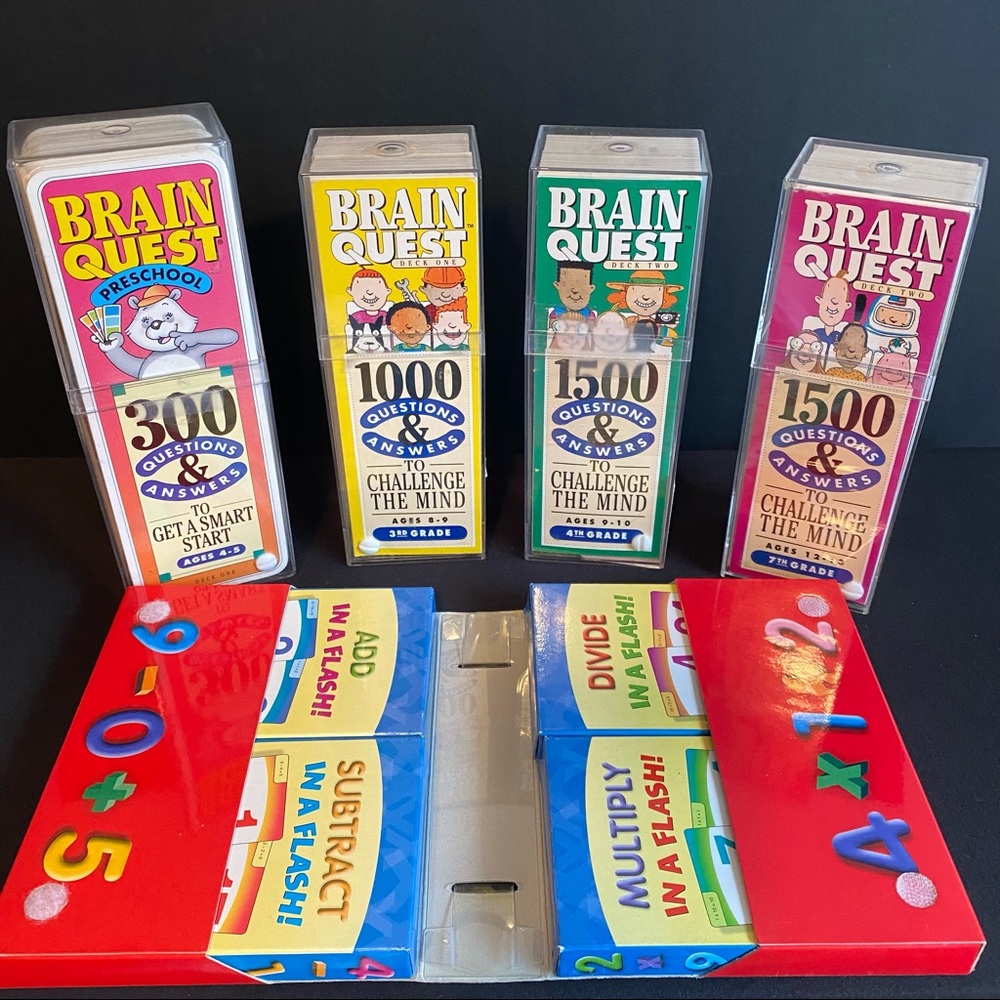 ❤️4 Brain Quest Q&A Decks and Math Flash Cards. Fun learning for kids